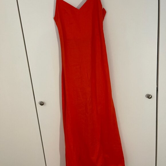 Cos Atelier The V-Neck Linen Maxi Dress - Bright Orange NWT retail $290 - Picture 13 of 16